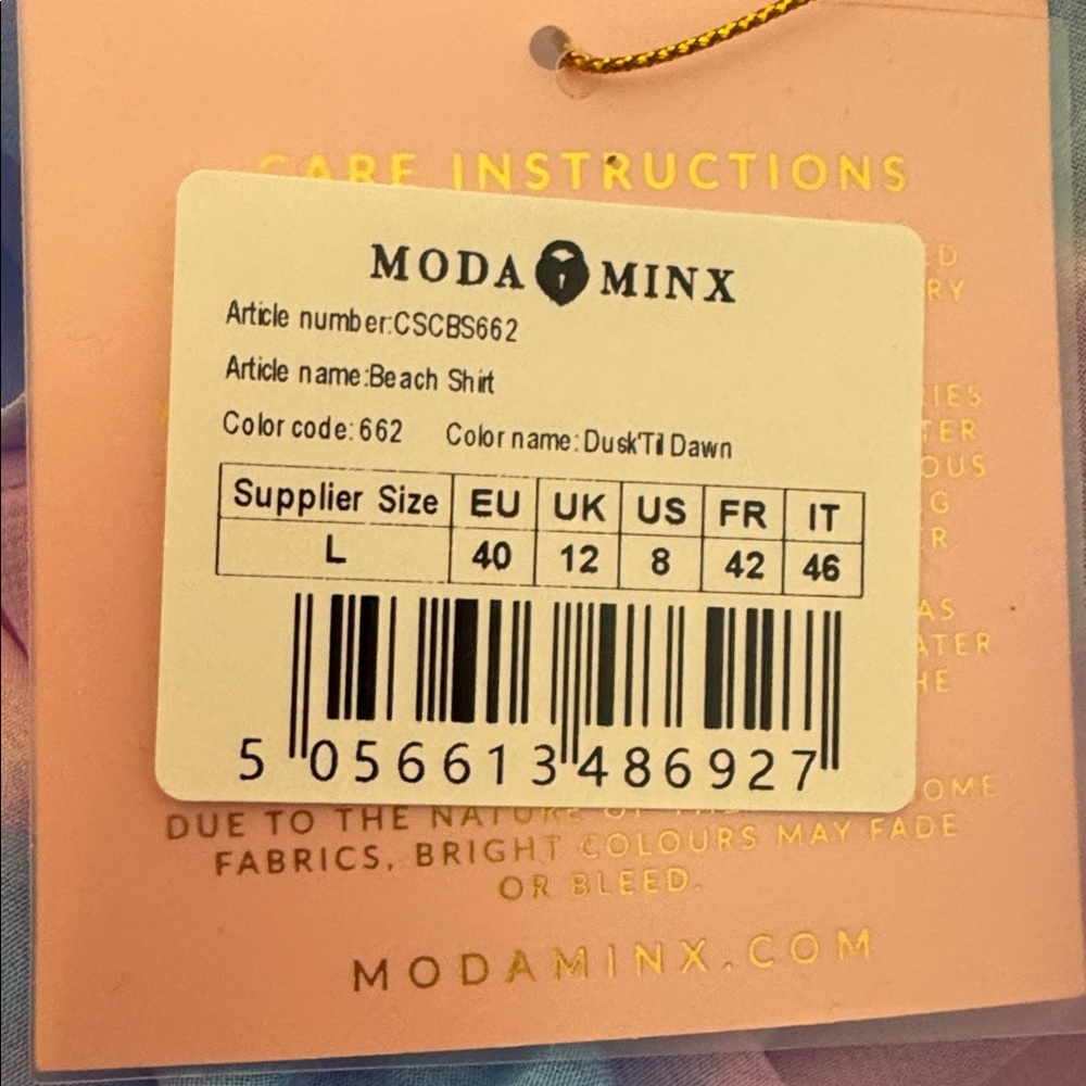 MODA MINX Dusk Til Dawn Chiffon pastel multi colored BEACH SWIM COVER UP SHIRT L - Picture 3 of 3